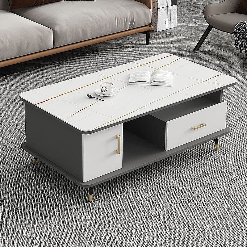 Modern Style Black Gold/white/platinum/gray Rock Slab Top Metal Base Coffee Table