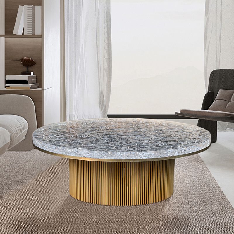 Clear Glam Metal Single Round Pedestal Coffee Cocktail Table