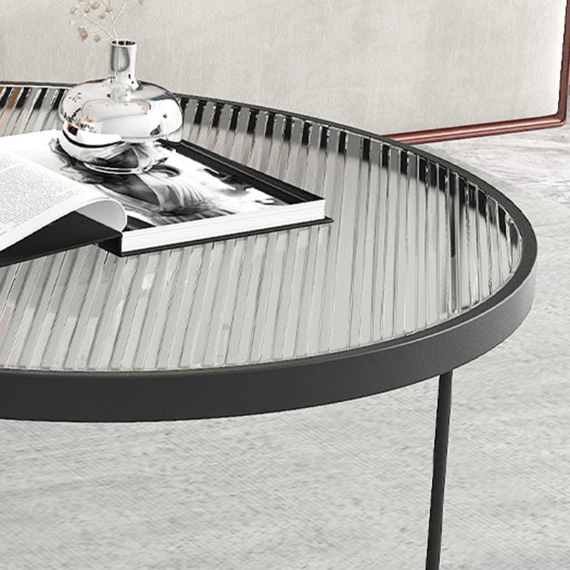 Contemporary Round Nesting Coffee Table with Glass Top and Iron Base