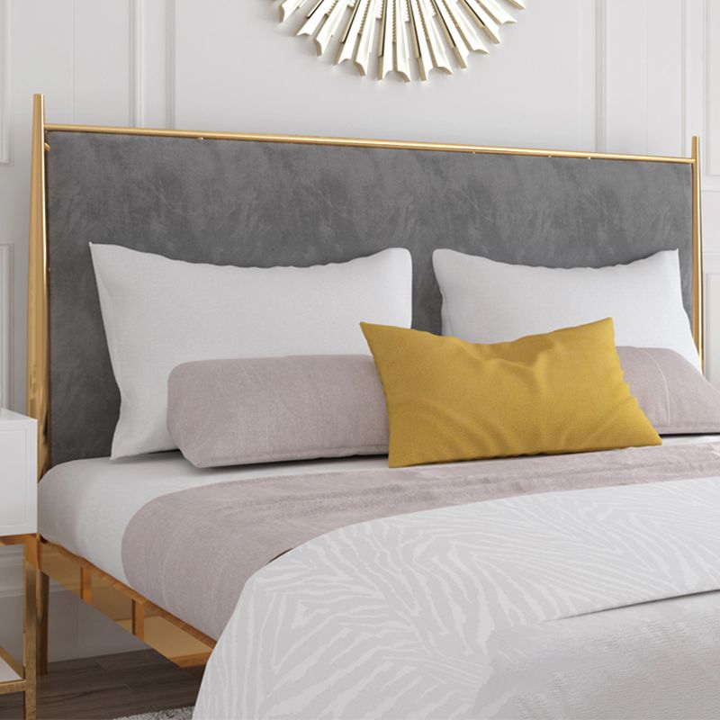 Luxurious Iron Bed Frame in Brass Upholstered High Panel Bed