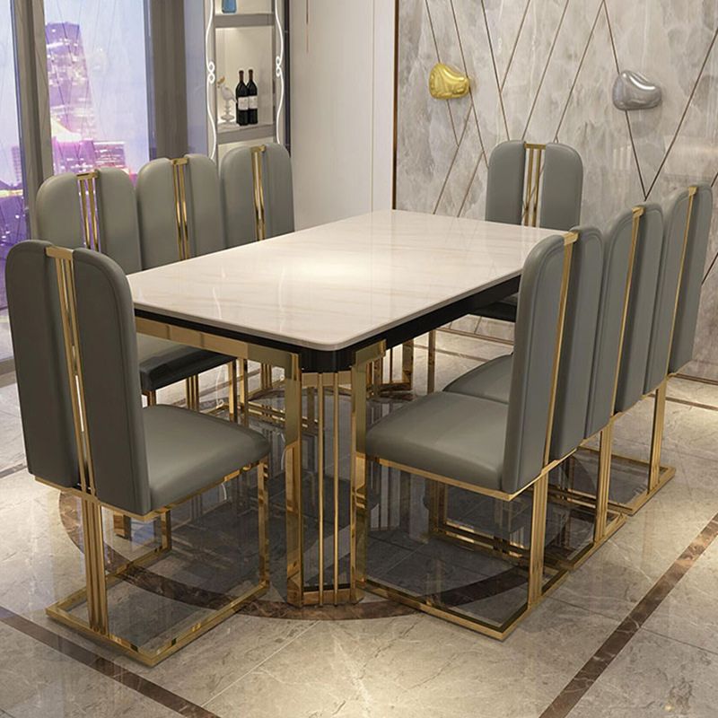 Stone Top Dining Table Traditional Luxury Rectangle Table with 4 Legs