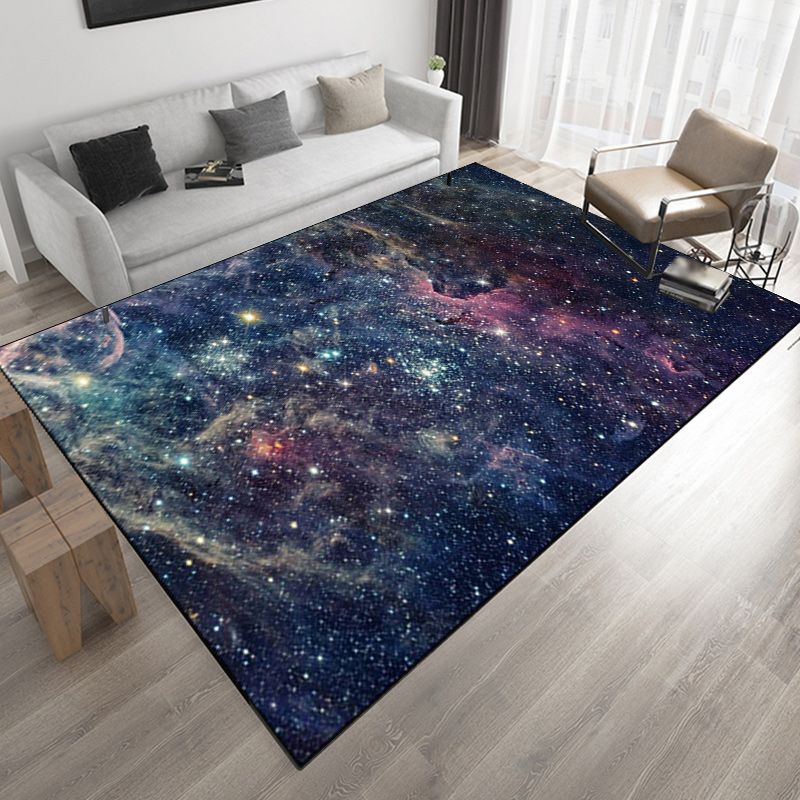 Tapis de salon moderne en bleu espace extérieur galaxie tapis pymoise en polyester non glissant le tapis