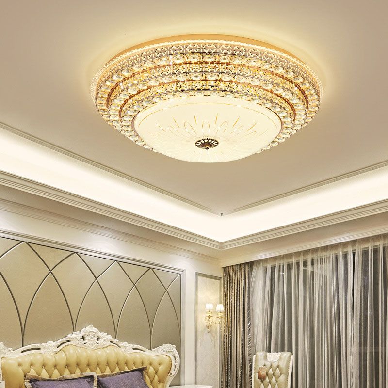 Modern Fashionable Circular LED Ceiling Light Crystal Indoor Flush Mount with Glass Shade