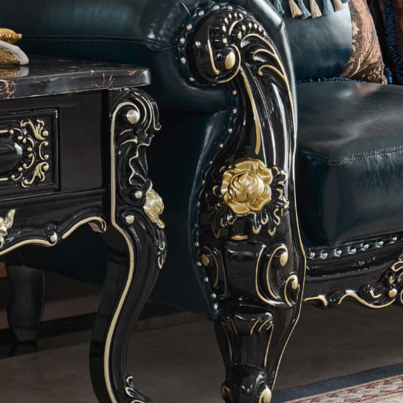 Traditional Leather Sofa Tufted Split-Back Seating Flared Arm