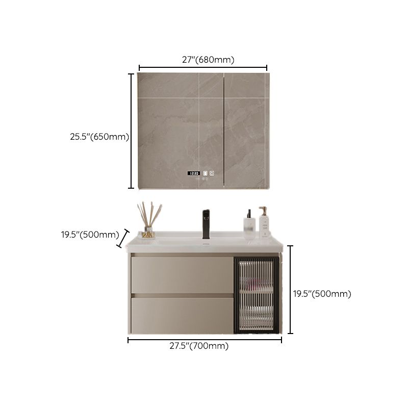 2 Drawers Vanity  Wood Frame Wall Mount Rectangle Single Sink Bathroom Vanity with Mirror