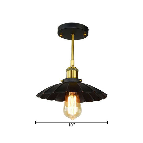 Black Scalloped Semiflush Montaggio Industrial Vintage Metallo 1 Luce Indoor Tetto Fissaggio Montato