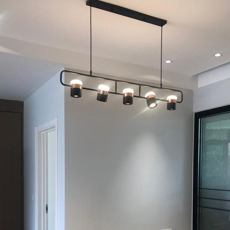 Modern Cylinder Shade Kitchen Island Lighting Black Metallic Light for Dining Room