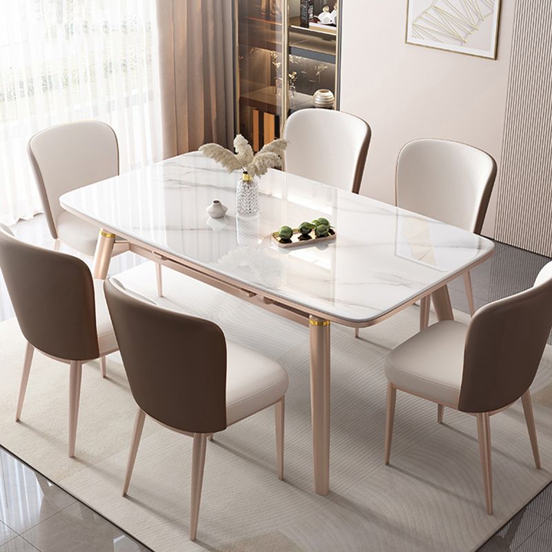 White Dining Table Set 1/5/7 Pieces Stone Dinette Set for Kitchen