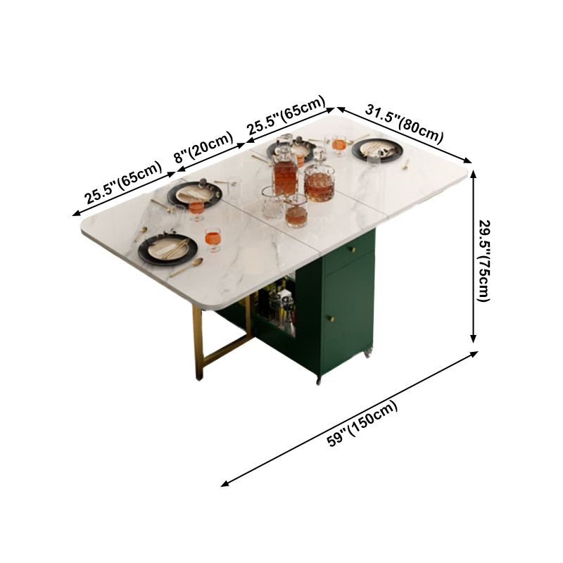 Rectangle Mid-Century Modern Dining Table Drop-Leaf Table with Metal Base