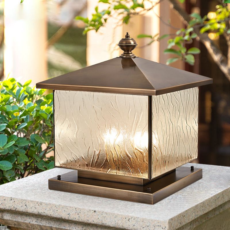Square Shape Pillar Lamp Modern Brass Outdoor Waterproof Light