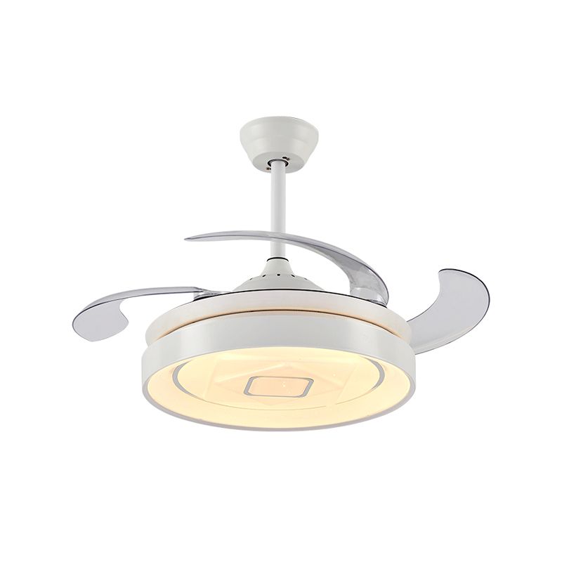 Circulaire metalen semi-flush mount moderne LED 42 "W woonkamer 4 bladen hangende ventilatorlicht in wit, op afstand/wandbesturing/frequentieconversie en afstandsbediening