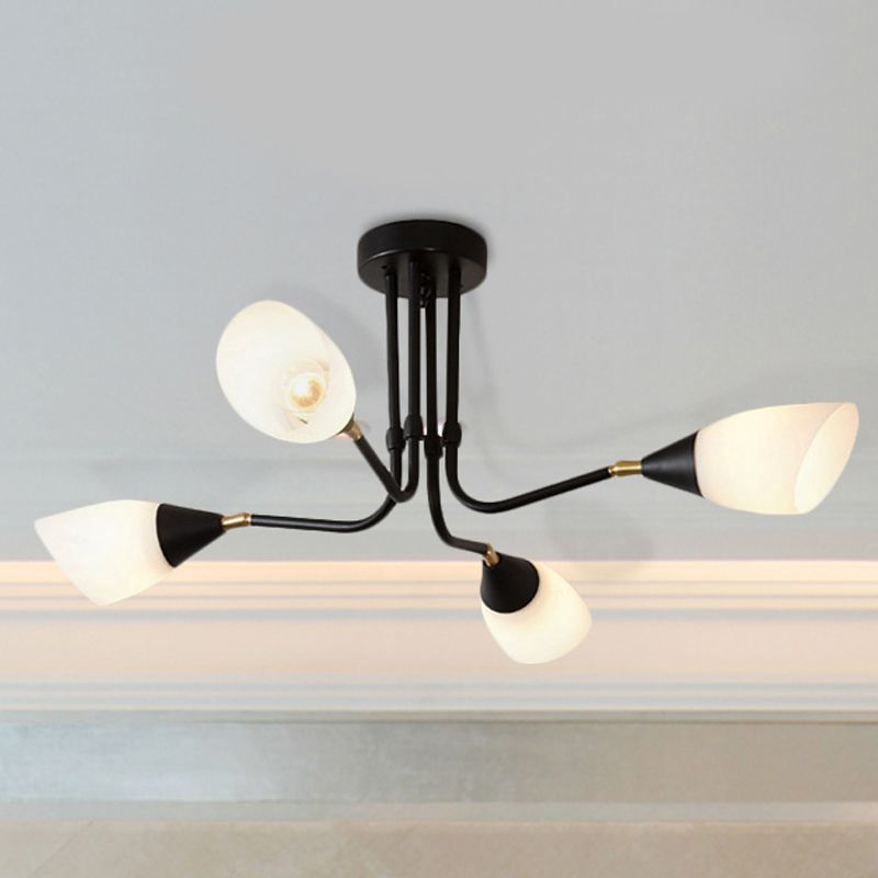 Weiße 4/6/8 Lichter Deckenhalterung traditioneller gefrosteter Glas Sputnik Halbflush Licht für Schlafzimmer