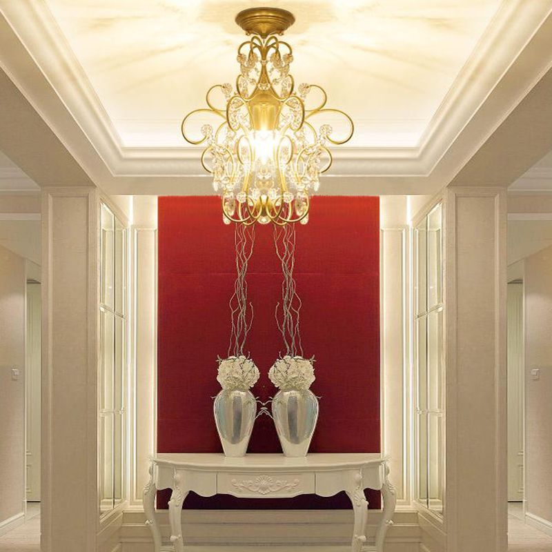 Marco de brazo doblado posmoderno Semi Flush Light Metal 1 Light Hallway Flexure con acento de cristal