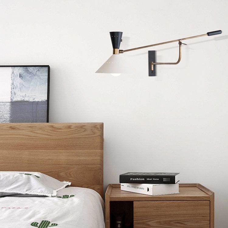 Lampada montata a parete in stile nordico illuminazione con sconde con muro conico bianco con tonalità metallica