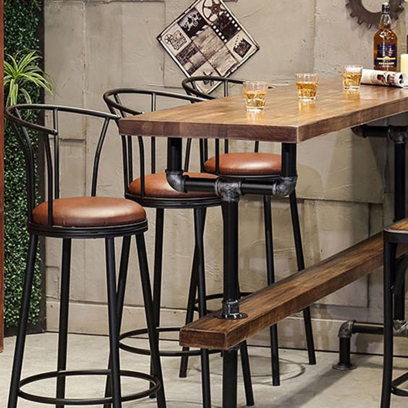 Wood Top Bar-height Table Black and Metal Legs Bar Table for Living Room