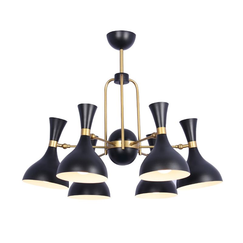 6 luci a imbuto il lampadario regolabile il lampadario a sospensione in metallo nero e oro.