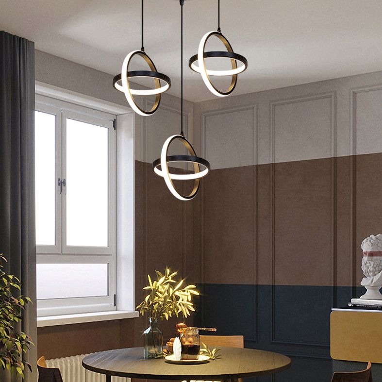 Black Circling Rings Pendant Light Minimalist Aluminum Suspension LED Light Fixture