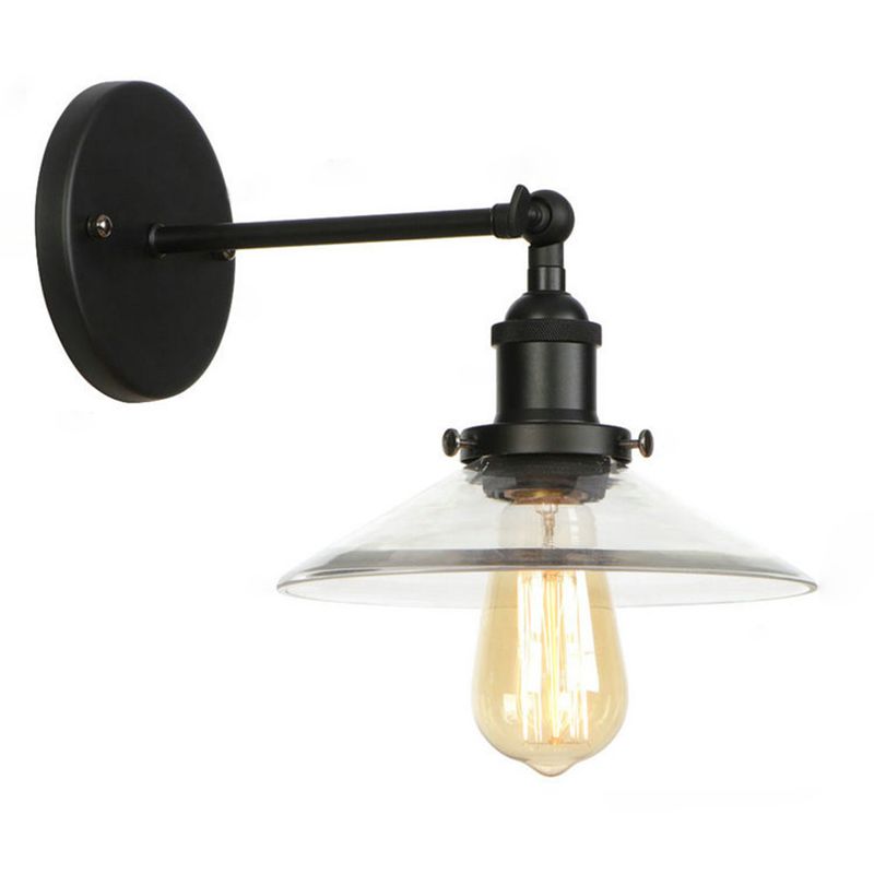 Industrial Style Vintage Wall Sconce with Transparent Glass Lampshade Single Bulb Wall Mount Lamp in Black