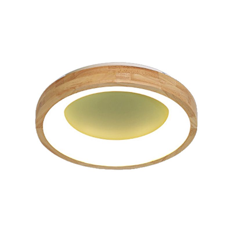 Wood Circular Thin Flushmount Lighting Nordic Style Green/Blue LED Ceiling Mounted Light, 12"/16"/19.5" Width