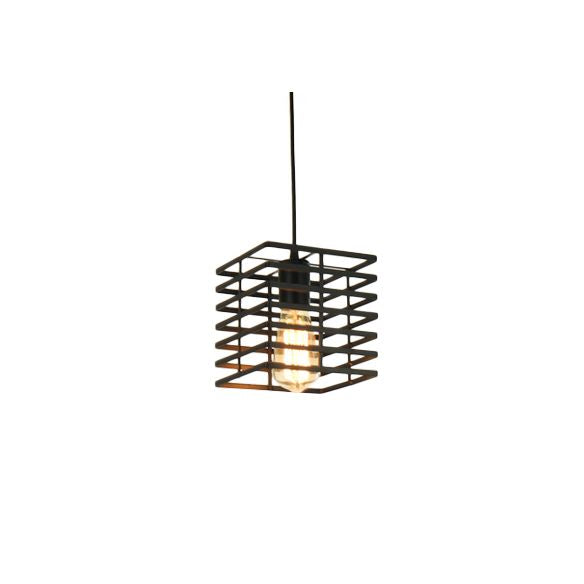 Squared Cage Restaurant Ceiling Pendant Light Retro Style Metal 1 Light Black/White Hanging Lamp