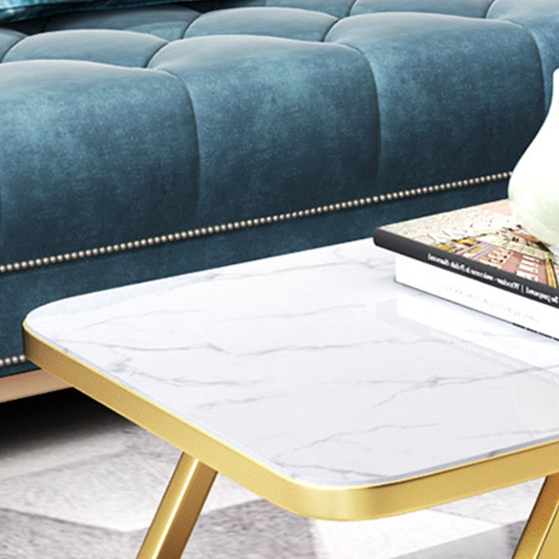 Glam Style Coffee Table with Trestle Base and Marble Top in Rectangle