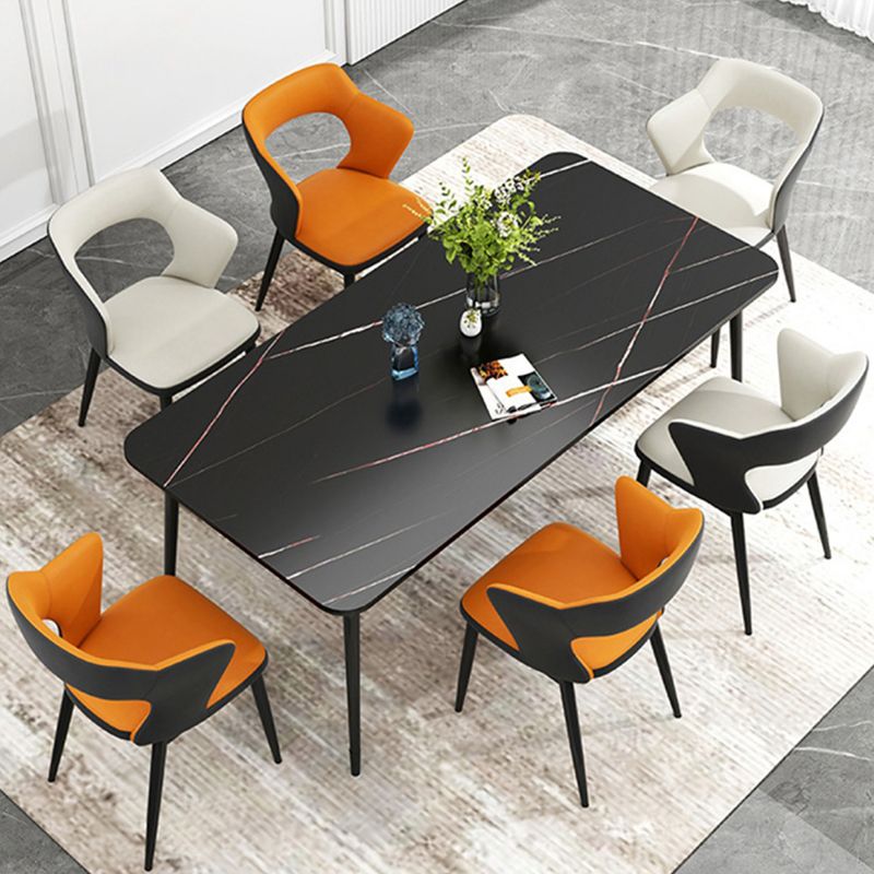 Mid-Century Modern Armless Side Chair Leather Basic Four Leg Side Chair for Bedroom