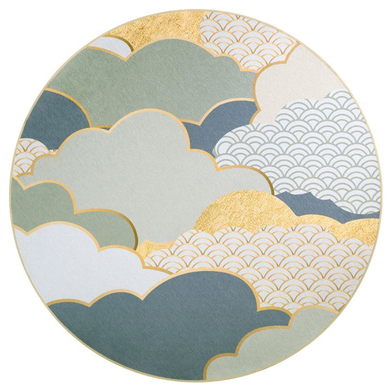 Colorful Modern Area Rug Green Color Block Carpet Stain Resistant Washable Rug for Living Room