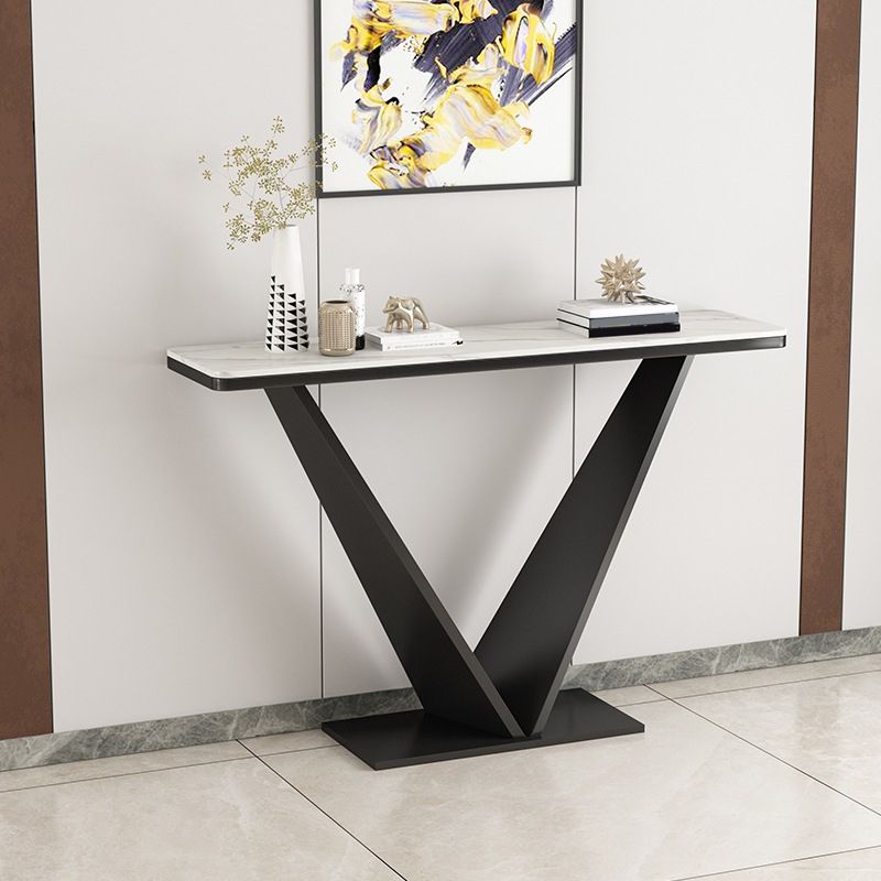 Contemporary Rectangle Console Table with Black Iron Pedestal Base for Hall