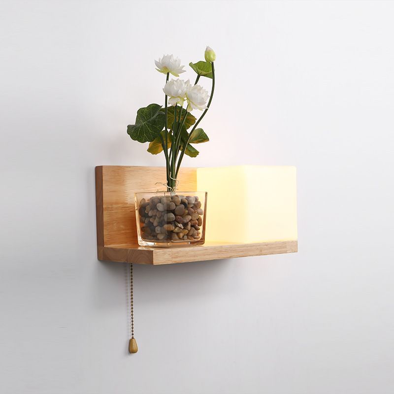 Lampada da parete rettangolare in legno in vetro minimalista moderno Pronzo da parete interno