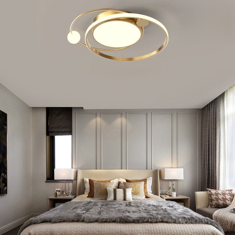 Metal Circular Line Design 3-Lights Flushmount Lamp Modern Simplicity Acrylic LED Ceiling Light for Study Room