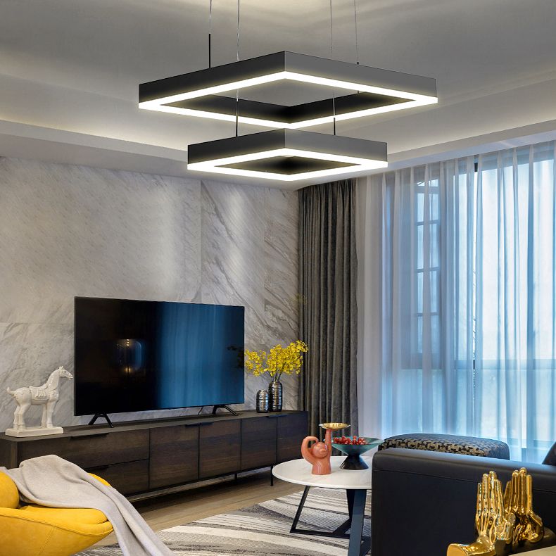 Modern Chandeliers For Dining Room Multiple Squares Pendant Lighting Fixtures in Black Finish