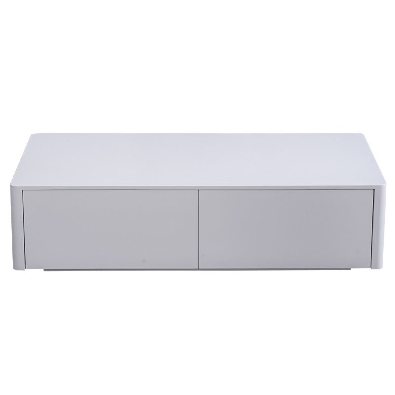 4 Drawers Contemporary Coffee Table in White Solid Wood 13.8" H Cocktail Table