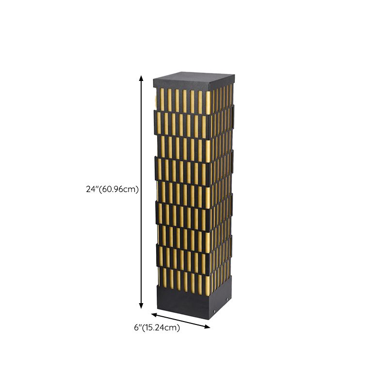 Rectangle Pillar Lamp Contemporary Metal Outdoor Waterproof Light in Black
