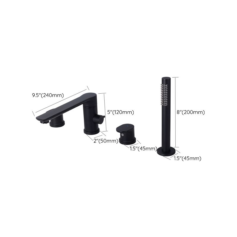 Modern Deck Mounted Metal Freestanding Tub Filler Low Arc Freestanding Faucet in Black