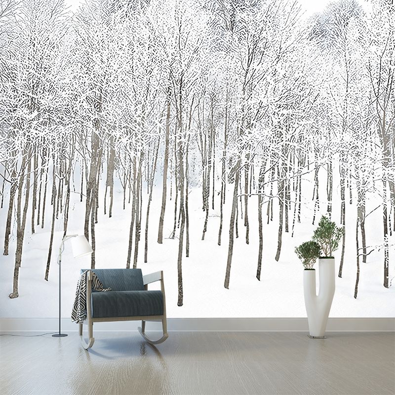 White Winter Rime Forest Mural Moisture-Resistant Wall Decoration for Teens Bedroom