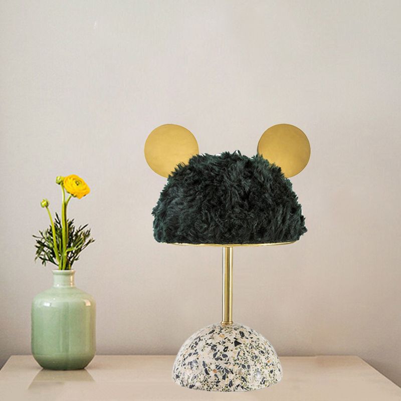 Lampada da tavolo in tessuto peluche con orsetto per bambini, stile 1 lampadina, lampada da comodino rosa/verde scuro/rosa chiaro con base a cupola in terrazzo