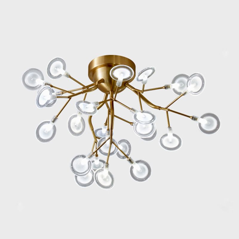 Metal Branch Flush Mount Light Simplicity Semi LED Flush Chandelier with Firefly Shade