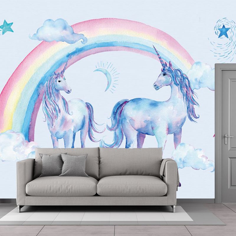 Non-Woven Washable Murals Childrens Art Unicorn and Rainbow Wall Decor for Bedroom