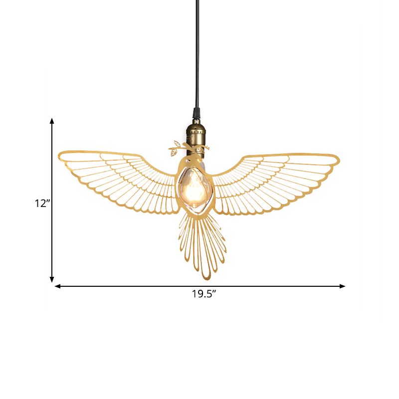 Gold Flying Bird Shade Hanging Pendant Fixture Metal Rustic Retro 1 Light Pendant Light for Dining Room
