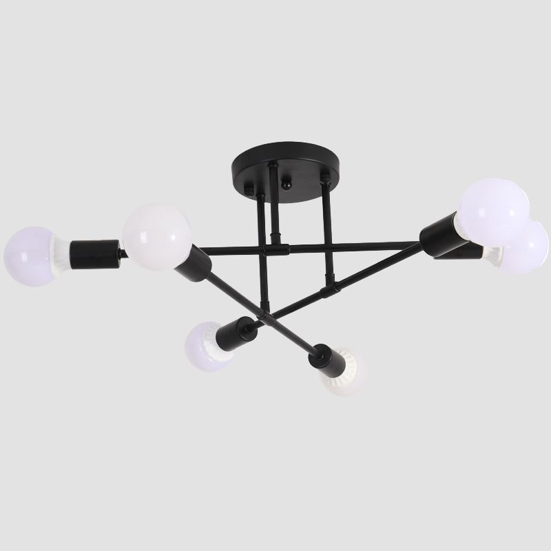 Radial 6-Light Semi Flush Mount in Modern Creative Style Bare Bulb Ceiling Light