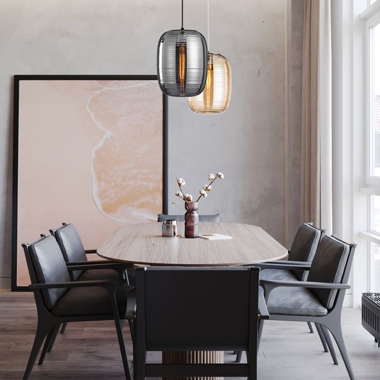 Luz colgante de vidrio de tambor de 11.8 "H