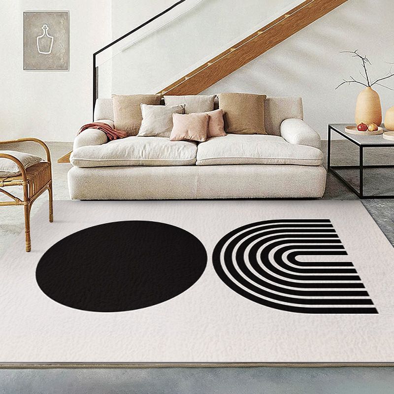 Beige Abstract Line Rug Polyester Simple Rug Washable Rug for Living Room