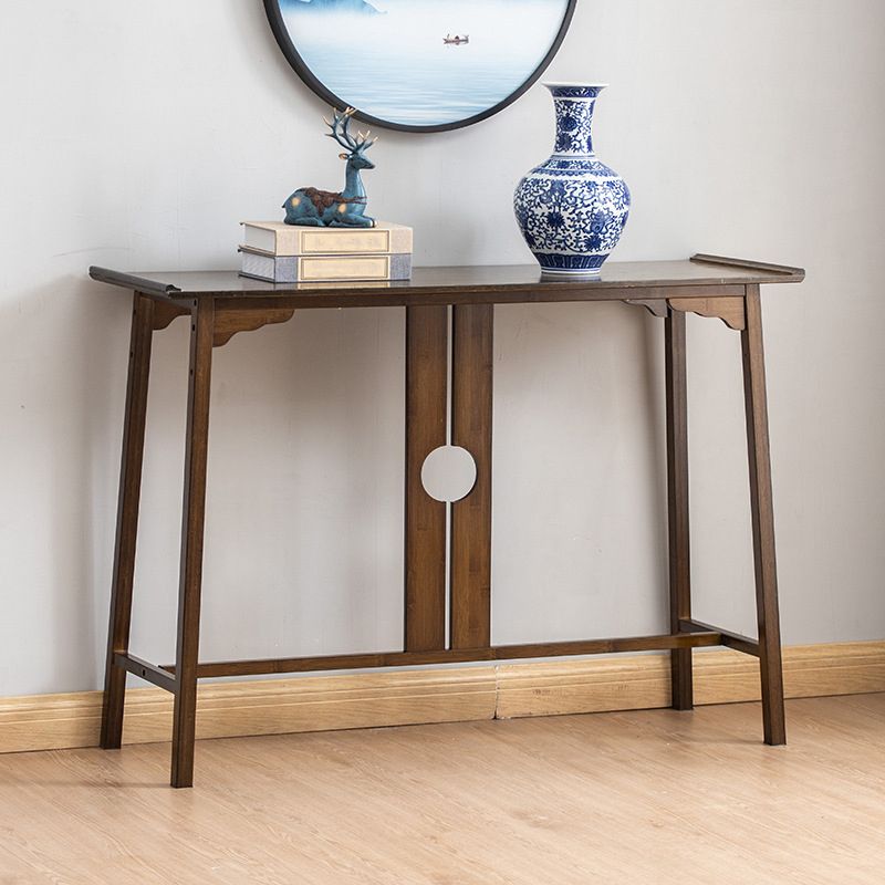 Mid-Century Modern Console Table Dark Brown Solid Wood Rectangle Console Table