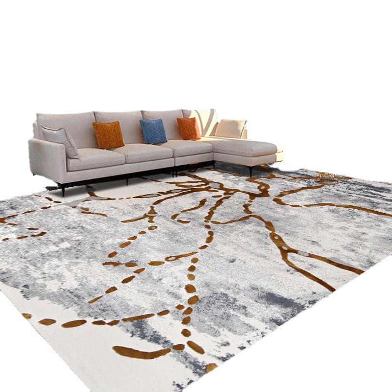 White Graphic Rug Polyester Modern Rug Stain Resistant Rug for Home Decoration