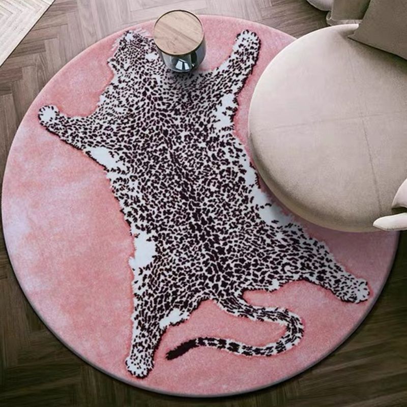 Round Leopard Printed Carpet Polyester Modern Rug Non-Slip Backing Area Carpet for Living Room