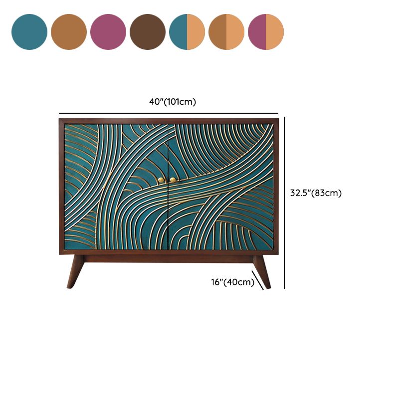 Glam Style Adjustable Shelving Credenza Solid Wood Buffet Sideboard with Doors