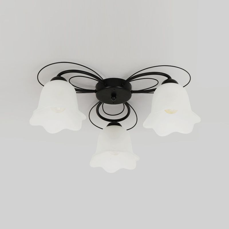 Black Shaded Semi Flush Mount Light Simple-Style Glass Living Room Ceiling Light