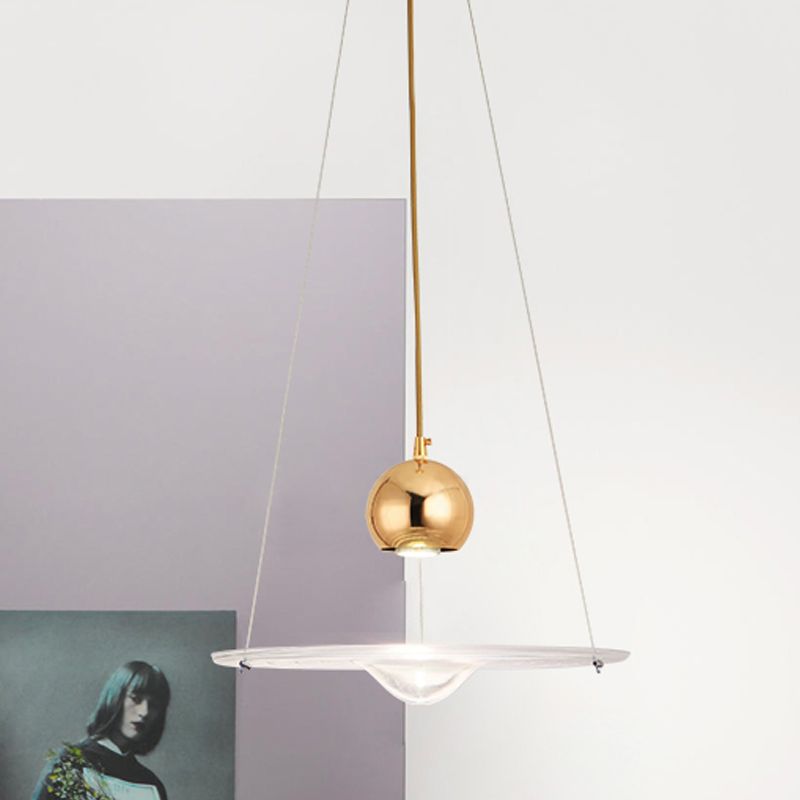 Lámpara de colgante de disco de vidrio transparente Café de comedor 1 luz colgante moderna en oro