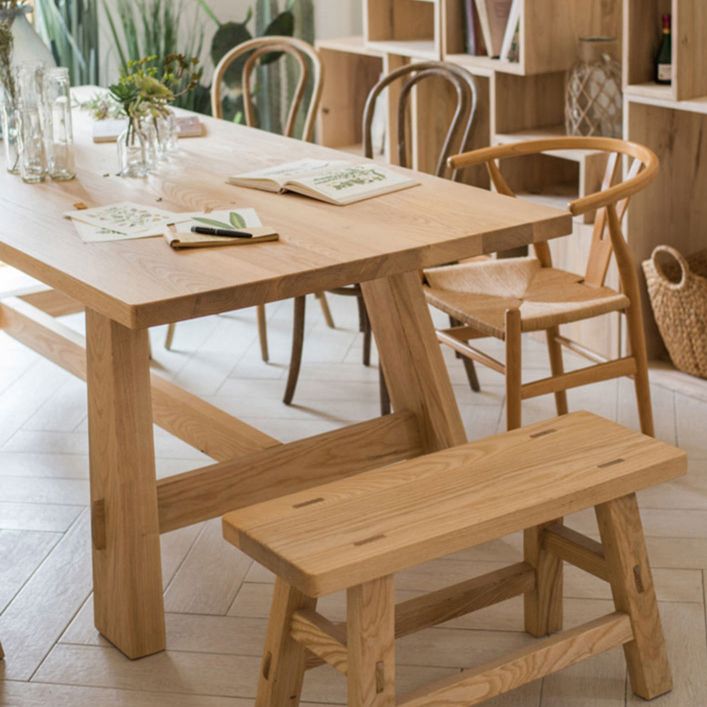 Modern Khaki Kitchen Dining Table Solid Wood Rectangle Shape Dining Table with Trestle Base