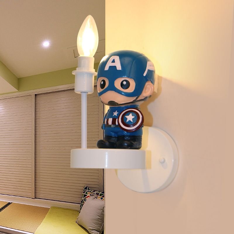 Resin Mini Soldier Wall Lamp Kids 1 Bulb Blue Sconce Idee con design a bulbo esposto